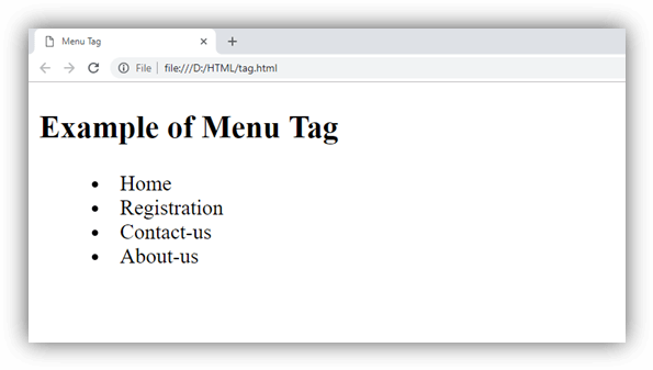 HTML menu tag