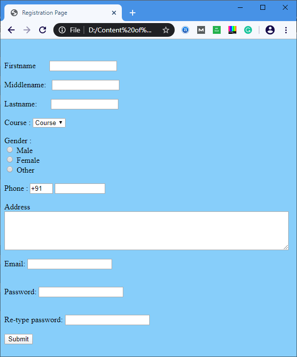 HTML Registration Form