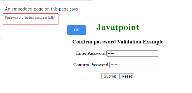 Confirm password validation in JavaScript