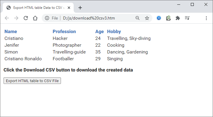 JavaScript create and download CSV file