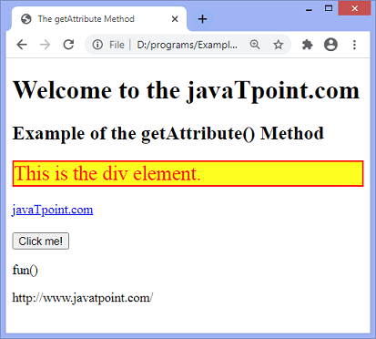 JavaScript getAttribute() method