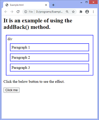 jQuery addBack() method