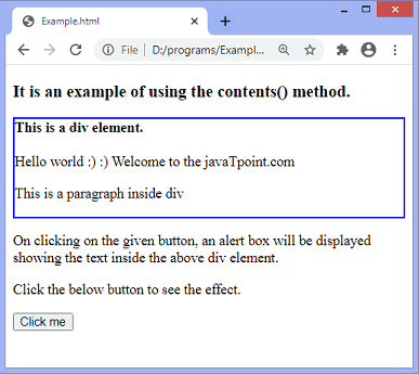 jQuery contents() method