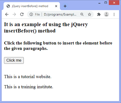 jQuery insertBefore() method