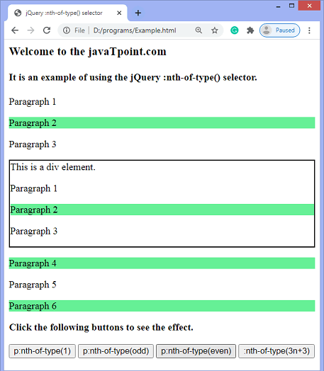 jQuery :nth-of-type() selector