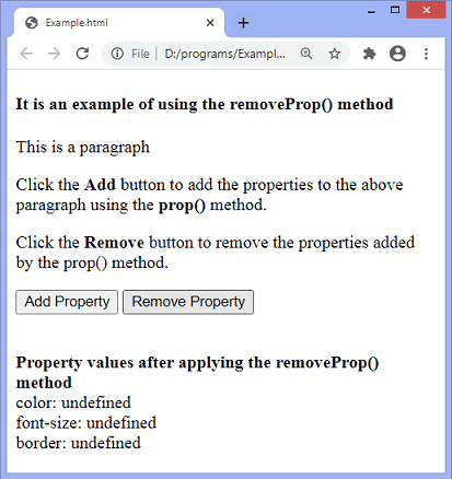 jQuery removeProp() method