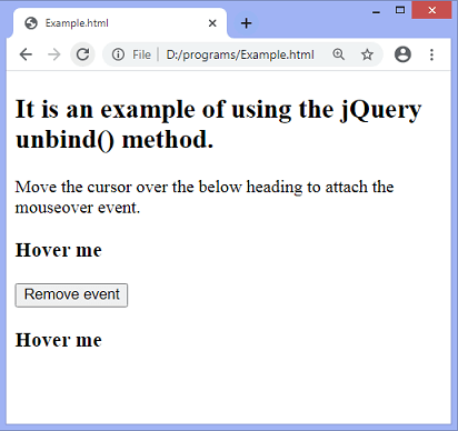 jQuery unbind() method