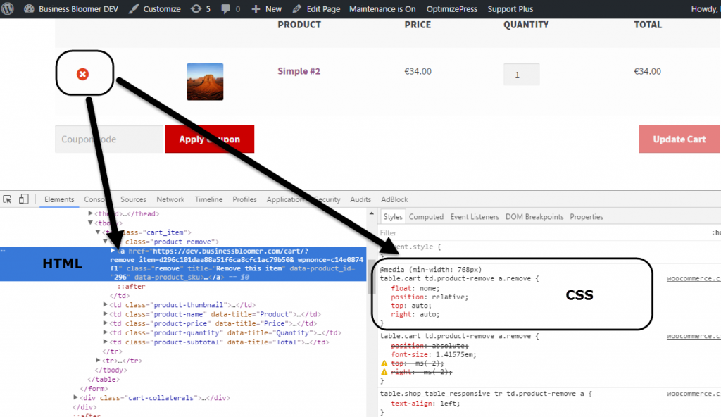 "Remove this item" link: HTML & CSS