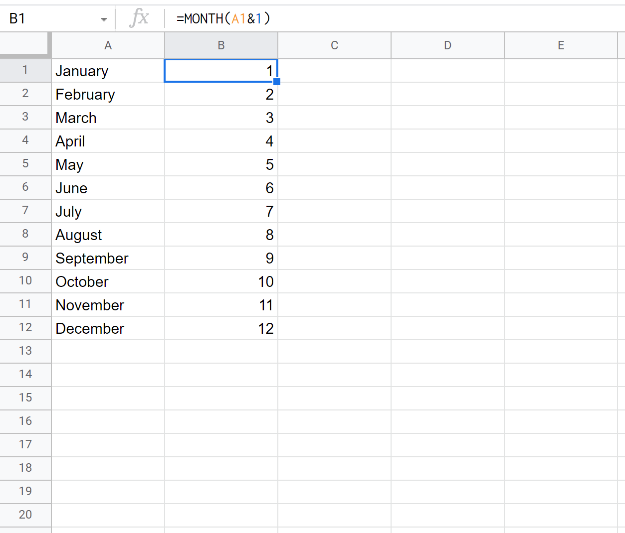 convert month name to month number in Google Sheets