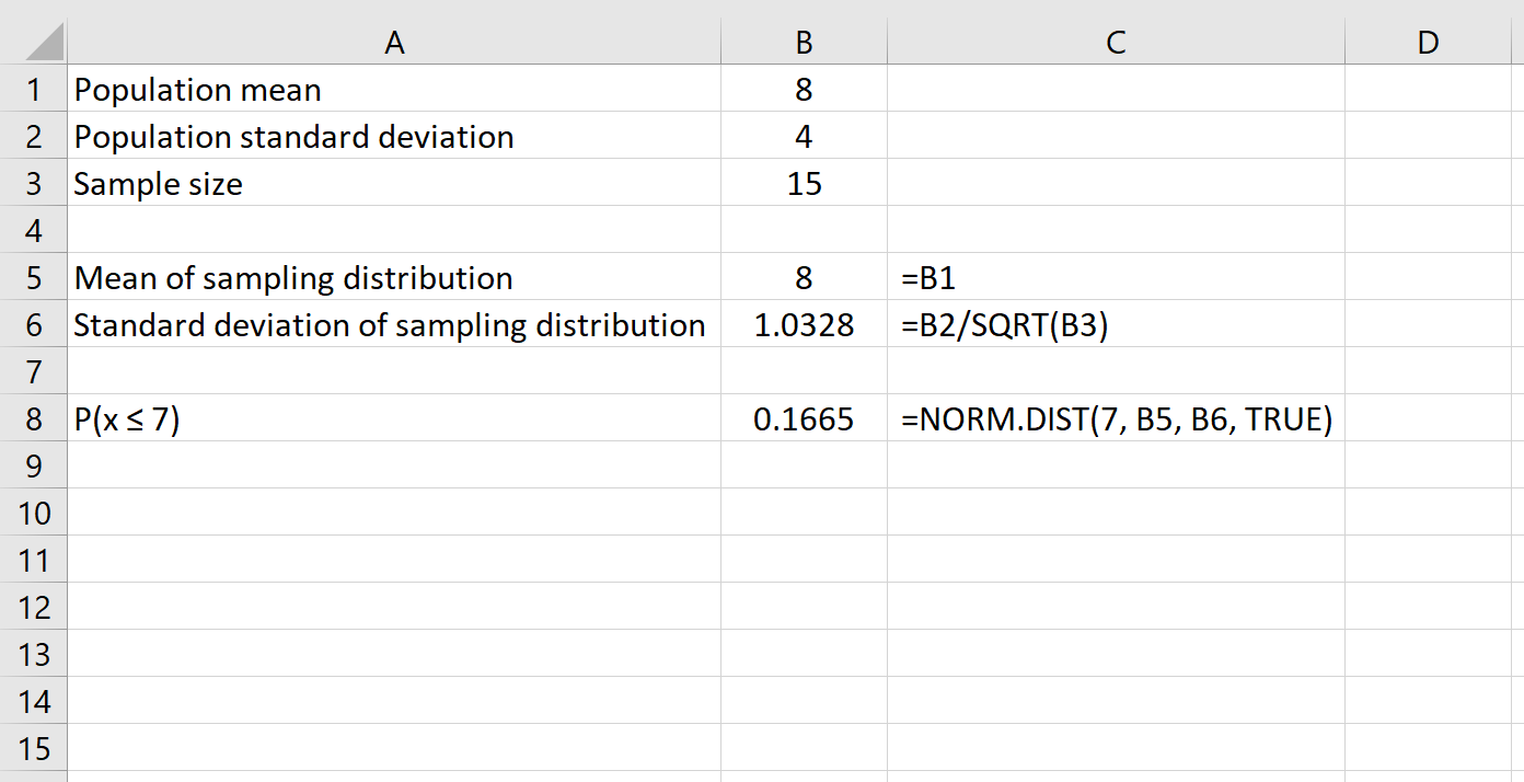 Central limit theorem probability in Excel