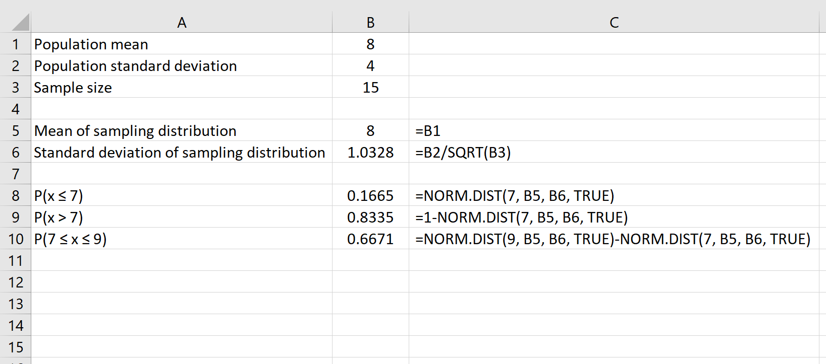 Sampling distribution with central limit theorem in Excel