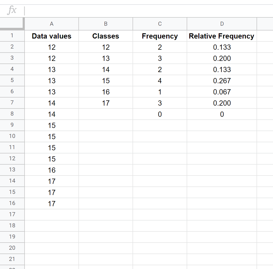 Relative frequencies in Google Sheets