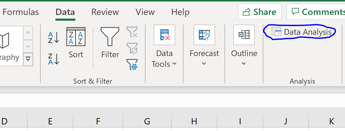 Data Analysis ToolPak example in Excel