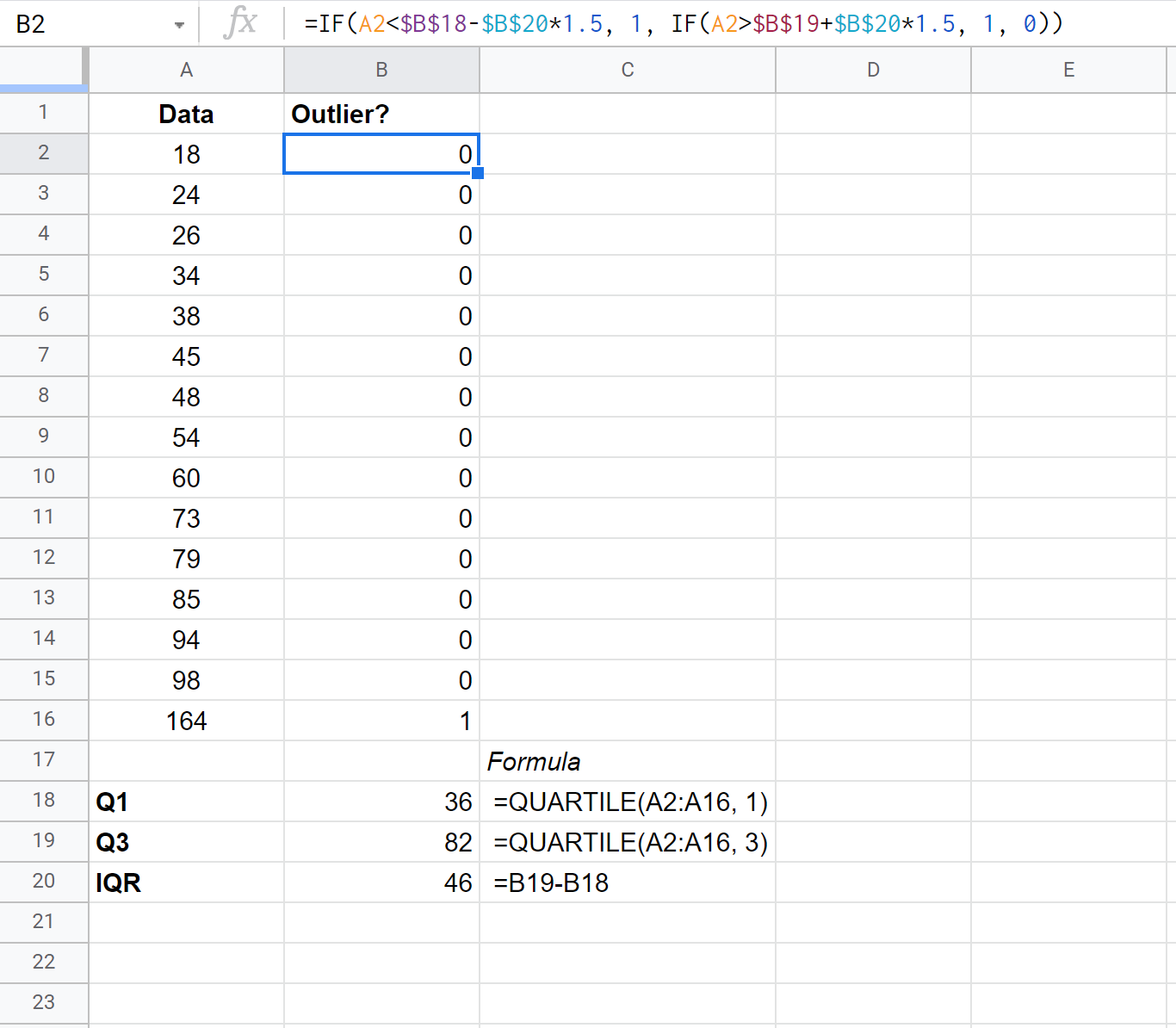 Finding outliers in Google Sheets
