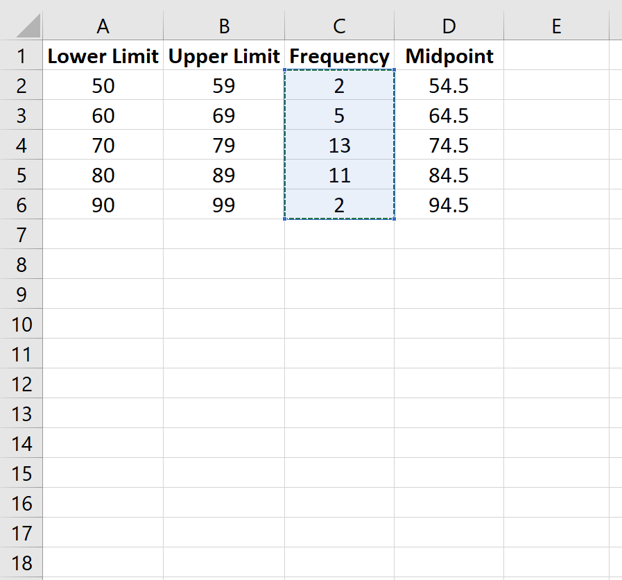 Frequency table in Excel