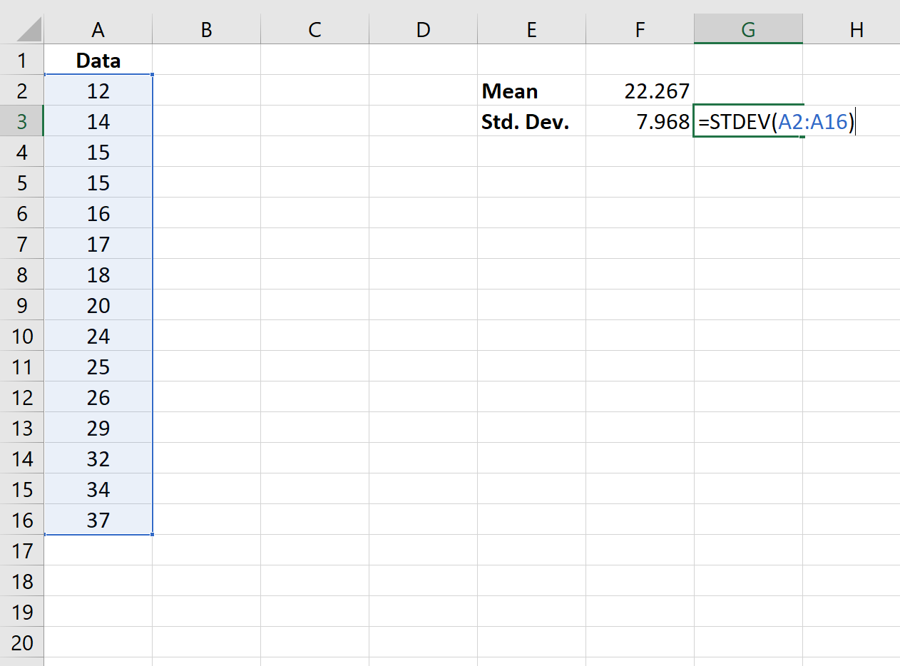 Standard deviation function in Excel