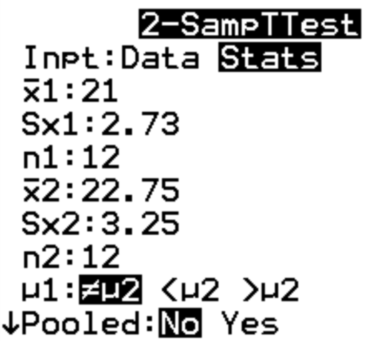 Two sample t-test on a TI-84 calculator