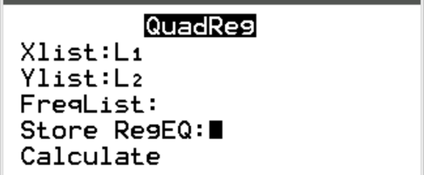Quadratic regression example on a TI-84 calculator